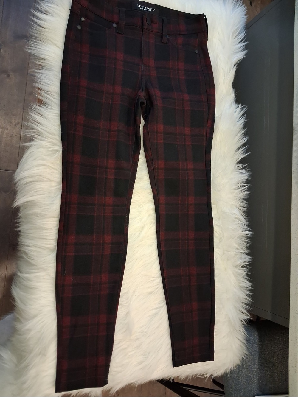 Liverpool Black and Red Plaid Skinny Pants
